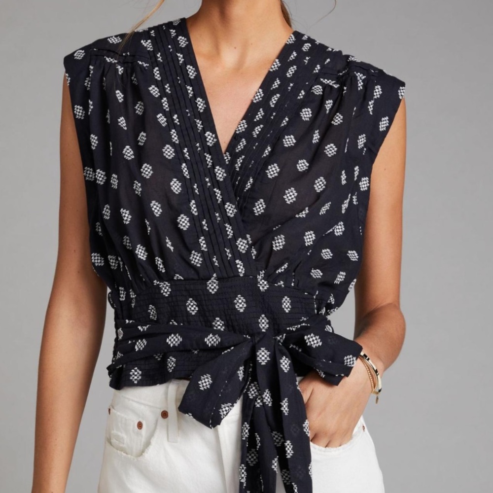 Anthropologie Tie-Waist Surplice Blouse